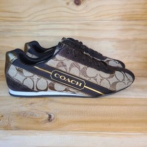 Coach Hilary Signature Logo Sneakers Women's 8.5 Brown Tan Gold
